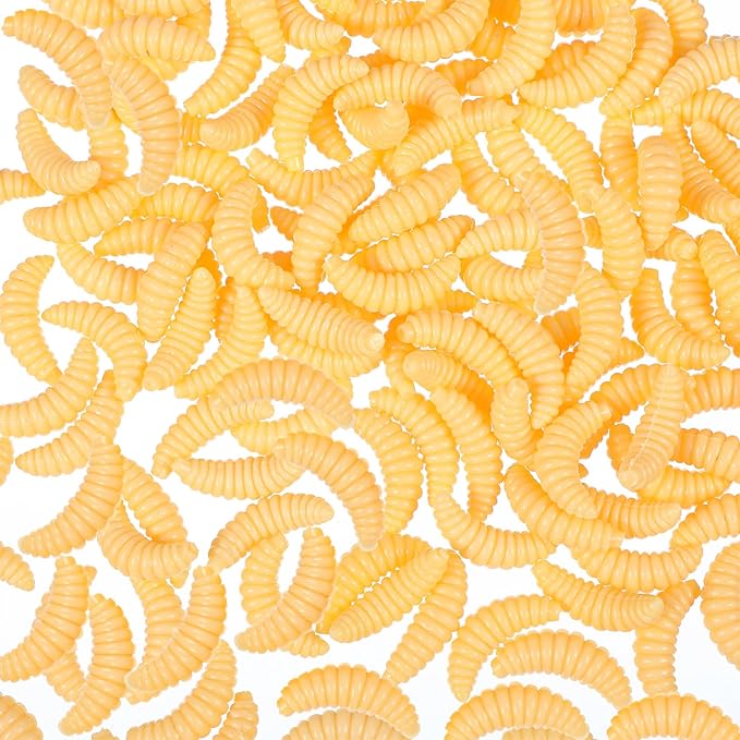 150 Pcs Fake Maggots Fake Wax Worms Soft Bass Maggot Baits Bread Worm Fish Lure, Fake Worms for Fishing, Realistic False Wax Worm Fishing Lures Baits for Halloween Sensory Bin April Fool's Day Party
