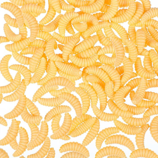 150 Pcs Fake Maggots Fake Wax Worms Soft Bass Maggot Baits Bread Worm Fish Lure, Fake Worms for Fishing, Realistic False Wax Worm Fishing Lures Baits for Halloween Sensory Bin April Fool's Day Party