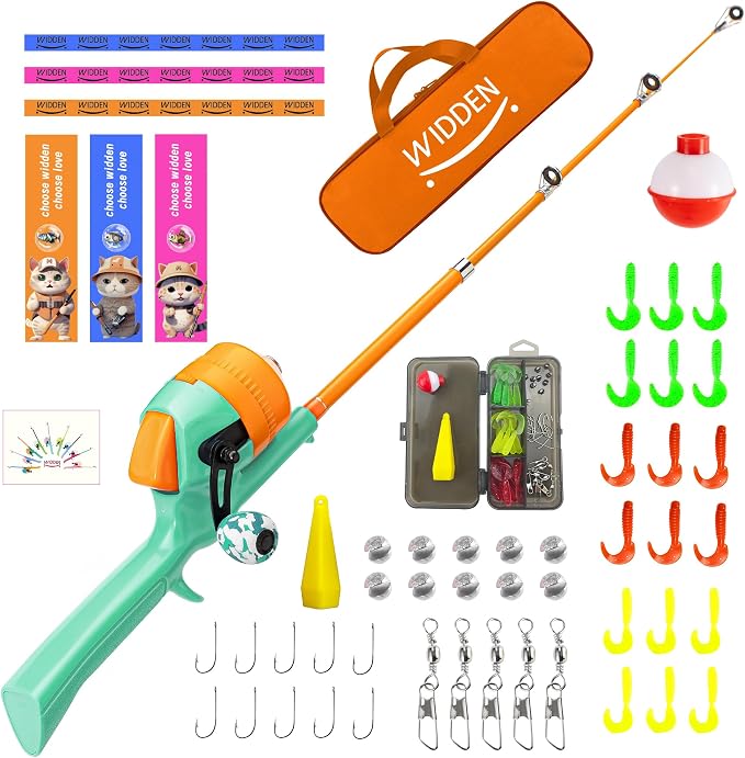 Kids Fishing Pole, Telescopic Fishing Rod, Toddler Collapsible Fishing Rod and Reel Combo with Tackle Box, Fishing Line, Bobber, and Soft Lures for Boy, Girl, Youth, Beginner, Over 4 Years Old