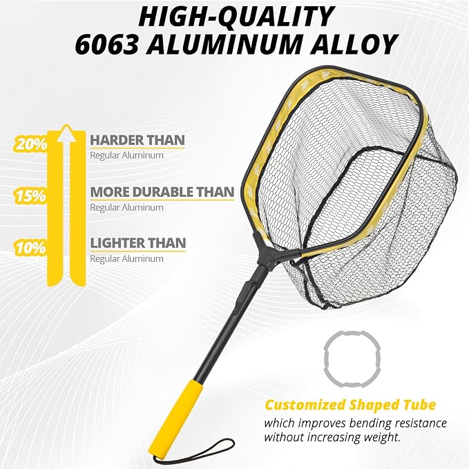 Floating Fishing Net, Collapsible Landing Net, Fish Net with Rubber Coated Polyethylene Netting for Bass, Trout, Fly Fishing, Kayak & Boat Fishing