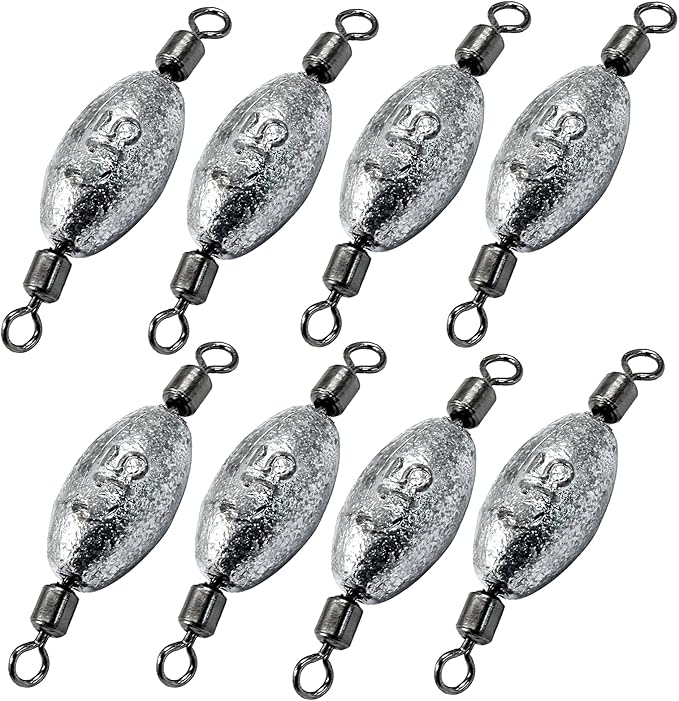 Uenhoy Fishing Weights Inline Trolling Fishing Sinker Tackle with Inner Swivels, Oval Drop Casting Fishing Weight Sinkers