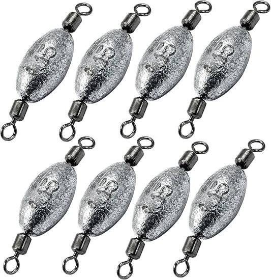 Uenhoy Fishing Weights Inline Trolling Fishing Sinker Tackle with Inner Swivels, Oval Drop Casting Fishing Weight Sinkers