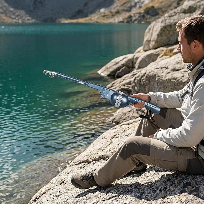 Telescopic Fishing Rod & Reel Combo – Ultra-Portable-Foldable Travel Fishing Pole Kit, Sturdy Fiberglass Build for Hiking, Backpacking, and Outdoor Adventures