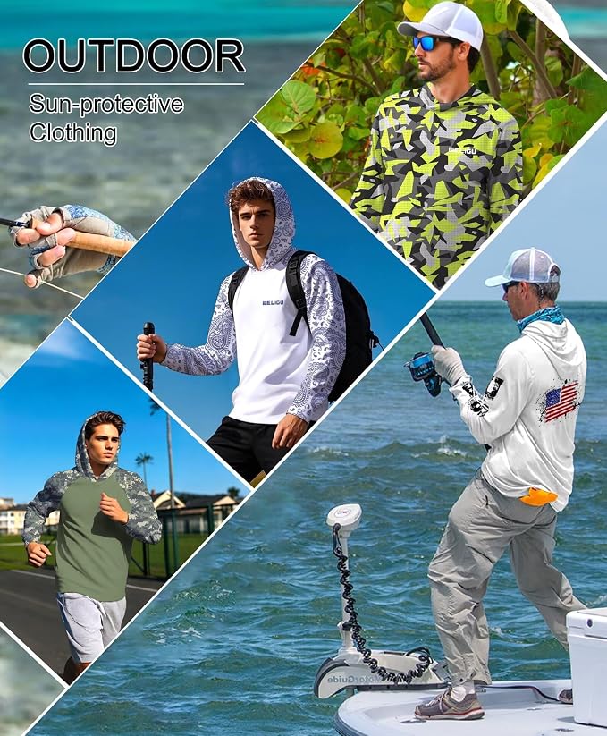 Men's UPF 50+ Sun Protection Hoodie Shirt Long Sleeve SPF Fishing Outdoor UV Hiking Lightweight Shirts