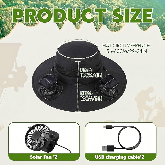 Syhood Solar Powered Fan Hat Neck Gaiter Arm Sleeves Sun Bucket Hat with Fan Cooling Wide Brim Hats for Fishing Hiking