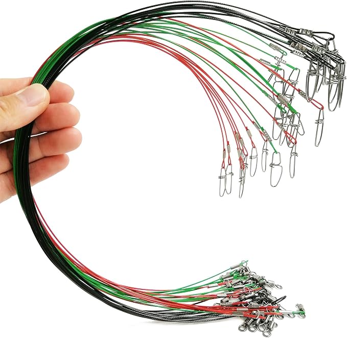 Fishing Wire Leaders for Saltwater: 30pcs Stainless Steel Line Leaders Nylon-Coated 19" - 100 LB High Strength Wire Rig for Shark Barracuda Pike Fishing