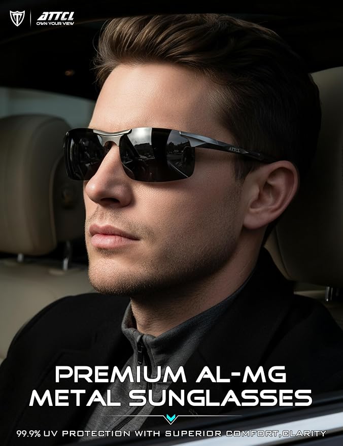 ATTCL 0.9 oz Polarized Sunglasses Men Sports: UV Protection Anti Glare Wrap Around Lightweight Metal Fishing Golf Running