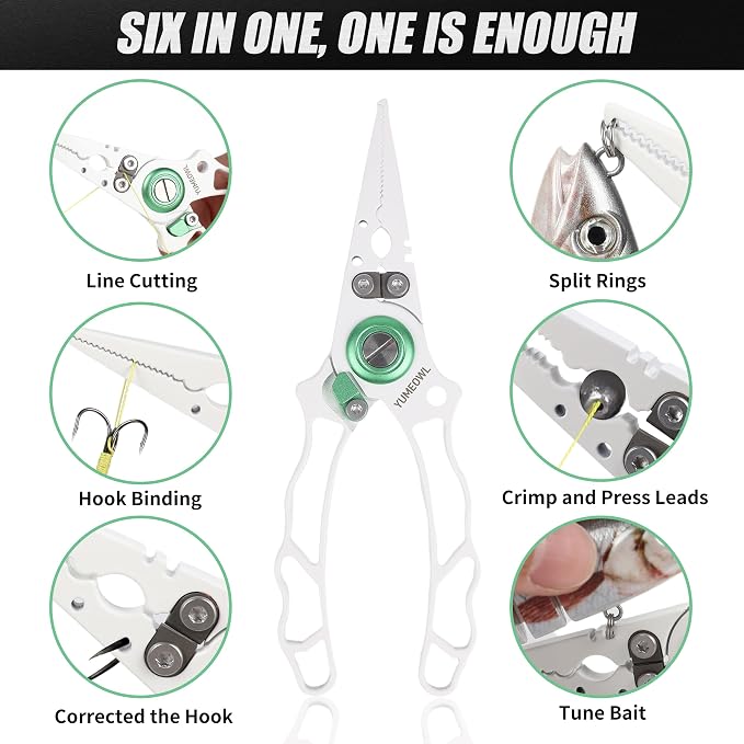 Fishing Pliers with Innovative Ergonomical Handle, Corrosion Saltwater Resistant,Fishing Multitool Hook Remover Braided Fishing Line Cutting, Split Ring with Coiled Lanyard and Sheath