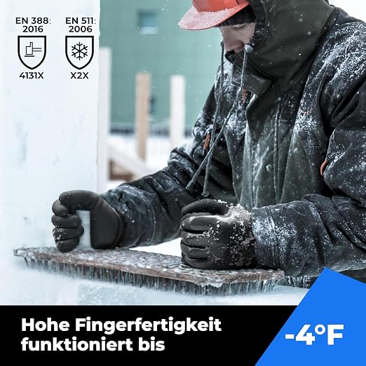 toolant Waterproof Gloves for Men and Women, Freezer Gloves with Grip, Double Nitrile Dipped for Extreme Oil Repellent, for Construction, Mechanics, Mining, Plumbing, Black, X-Large
