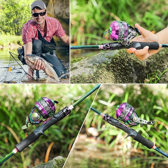 Sougayilang Fishing Reel Rod Combo, Two Pieces Colorful Poratble Light Weight Casting Rod with Spincast Fishing Reel for Freshwater