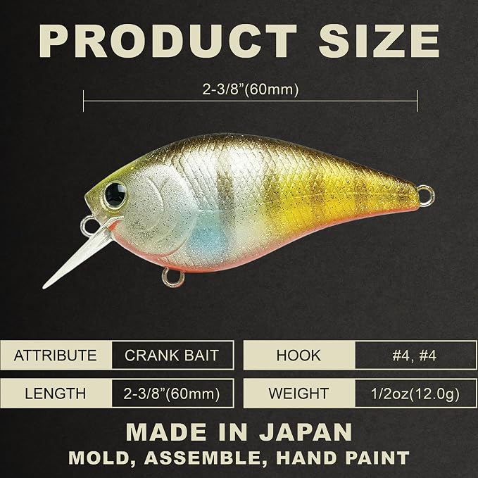 LUCKY CRAFT LC 1.5 Silent Squarebill Crankbait Fishing Lure, 2-3/8", Bass Fishing Lures for Freshwater, Hard Crankbait with Treble Fishing Hooks, Fishing Accessories
