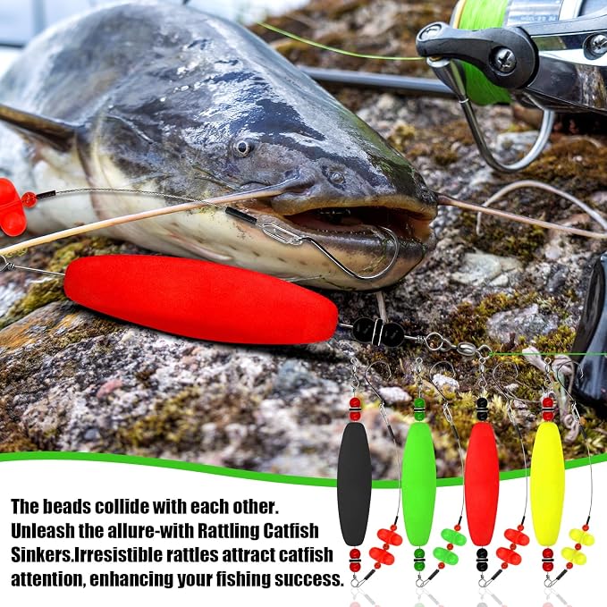 Catfish Float Rigs：Santee Rig Catfish Bait Floats Kit with Rattles & Noise - 8/0 Stainless Hooks for Monster Fish - Durable EVA Bobbers for Boat or Shore Fishing - Catfish Angler's Gift