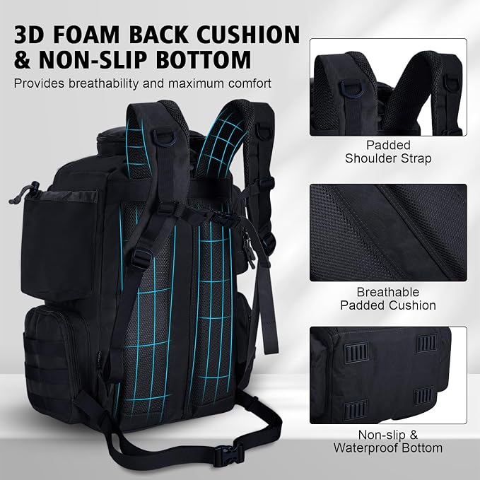 Goture Fishing Backpack with 4 Tackle Boxes,900D Water-Resistant Tackle Backpack with Rod Holders,45L Large Fishing Bag Storage Gear Tackle Bag with Rain Cover,Bottle Holder for Travel Camping Hiking