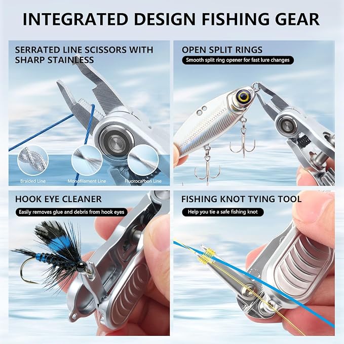 Multifunctional Fishing Line Cutters – Fly Fishing Nippers with Retractors, 420 Stainless Steel Knot Tying Tool and Braided Line Scissors Clippers, Rustproof Fishing Gear Gifts for Men