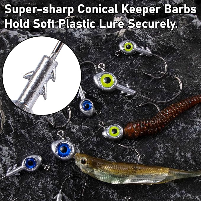 Dr.Fish 10 Pack Fishing Eyes Jigs 3D Eyes Trout Heads Bass Hook Saltwater Swimbait Jig Heads Freshwater Walleye Redfish Striper 1/2oz 3/8oz 1/4oz 3/16oz