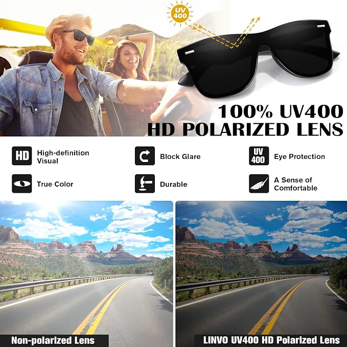 LINVO Trendy Polarized Mirrored Sunglasses Men Womens, Flat One Piece Reflective Shades for Driving Fishing UV400 Protection