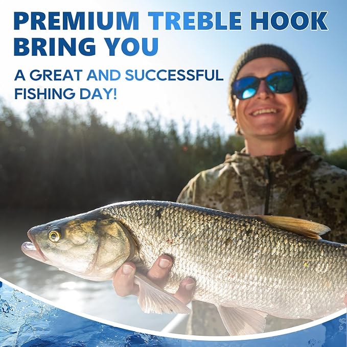 UCEC Fishing Hooks Treble Hooks Kit for Saltwater Freshwater, High Carbon Steel Strong Sharp Round Bend for Catfish Trout Hard Baits Lures, Size #1#2#4#6#8#10#12#14 110/50/210 Pack with Split Rings