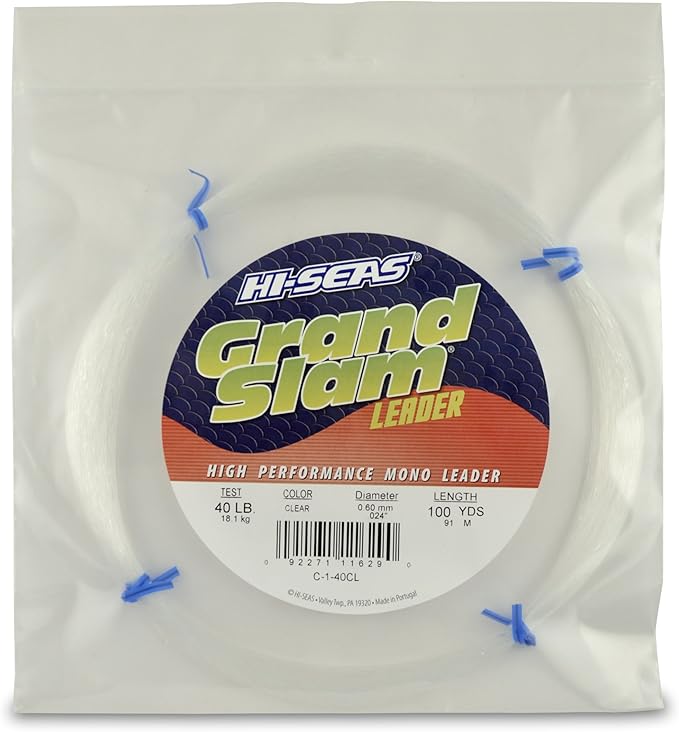 HI-SEAS Grand Slam Monofilament Fishing Leader - Superior Strong Clear Black, for Freshwater & Saltwater Big Game Bottom Fishing, Trolling