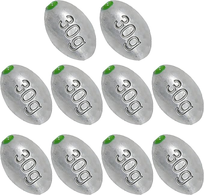 Egg Sinkers Bullet Fishing Weights Oval Shaped with Plastic Core Slip Sinkers for Catfish Fishing Casting Saltwater and Freshwater 1/5oz to 2oz