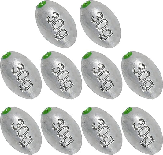 Egg Sinkers Bullet Fishing Weights Oval Shaped with Plastic Core Slip Sinkers for Catfish Fishing Casting Saltwater and Freshwater 1/5oz to 2oz