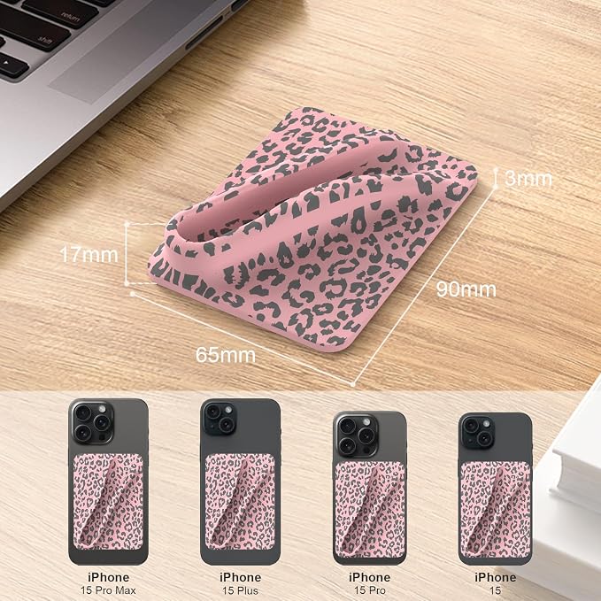 DOB SECHS 2PCS Silicone Lip Holder for Cell Phone Leopard Lipstick Lip Glaze Phone Case Adhesive Back Stick On Holder for iPhone and Android Phones,Purple Leopard+Pink Leopard