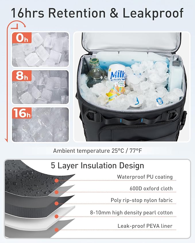 TOURIT Cooler Backpack 32 Cans Large Capacity Insulated Backpack Cooler Bag for Men Women to Picnic, Hiking