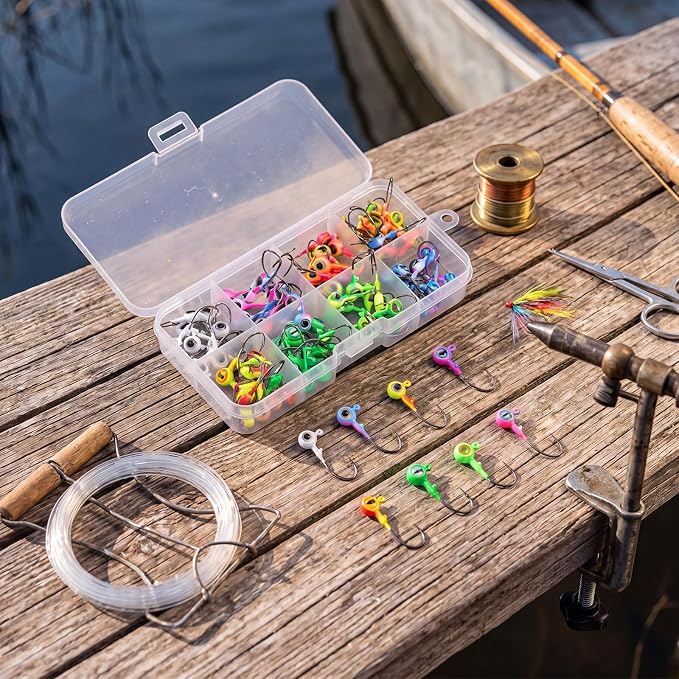 Vinsot Crappie Jig Heads 1/4oz 1/8oz 3/8oz 1/16oz 1/32oz Fishing Jig Hooks Simulation Fish Eye Ball Hook Bulk for Crappie Bass Trout Lures Gift