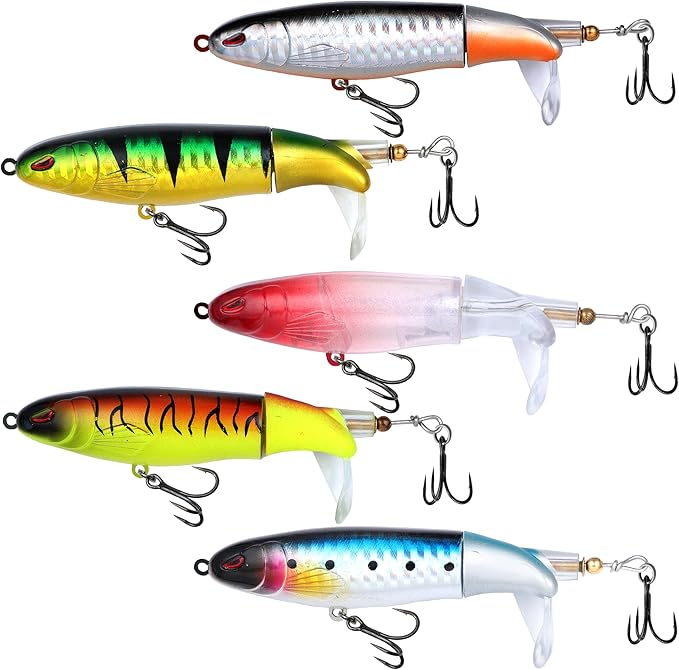 EXAURAFELIS Tail Prop Lure Fishing Lures Bubble Popper Lures Kit Plopping Bass Lure Floating Pencil BassBait Topwater Fishing Lures withTackle Box