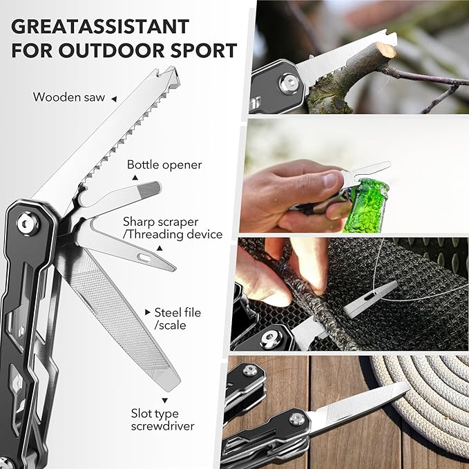 Wuwrll Multitool with Safety Locking,16-in-1 Multi Tool Stainless Steel Pocket Knife Set with Pliers, Upgrade Camping Tool Gifts for Men,for Survival, Camping, Hiking, Outdoor 2 Pcs