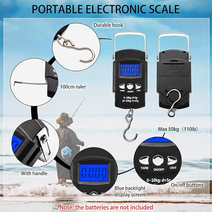 Honoson Fishs Hook Remover Tools Kit Include 1 Pcs Handheld Digital Fish Scale and Fishing Hook Remover Tool and Fish Lip Gripper and Fishing Plier with Sheath and 2 Pcs Fishs Tool Lanyards