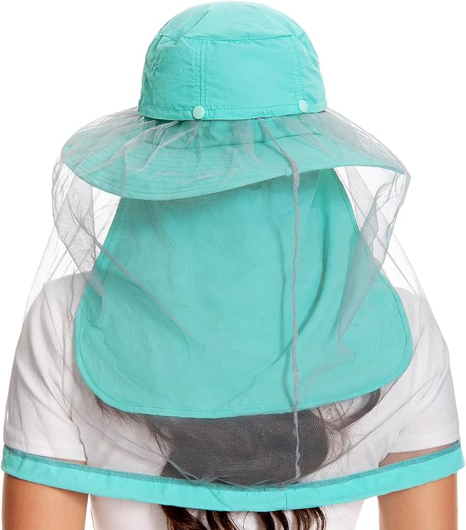 BASSDASH UPF 50+ Mosquito Sun Hat with Hidden Head Net and Neck Flap for Men Women Outdoor Fishing Hiking Camping