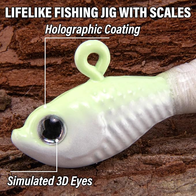 Alwonder 5-Pack Bucktail Jigs Hair Jigs Saltwater Freshwater Fishing Bucktail Lures Surf Fishing Jig Heads White Luminous Chartreuse Swimbait Jig for Bass Flounder Striper Bluefish Halibut Redfish