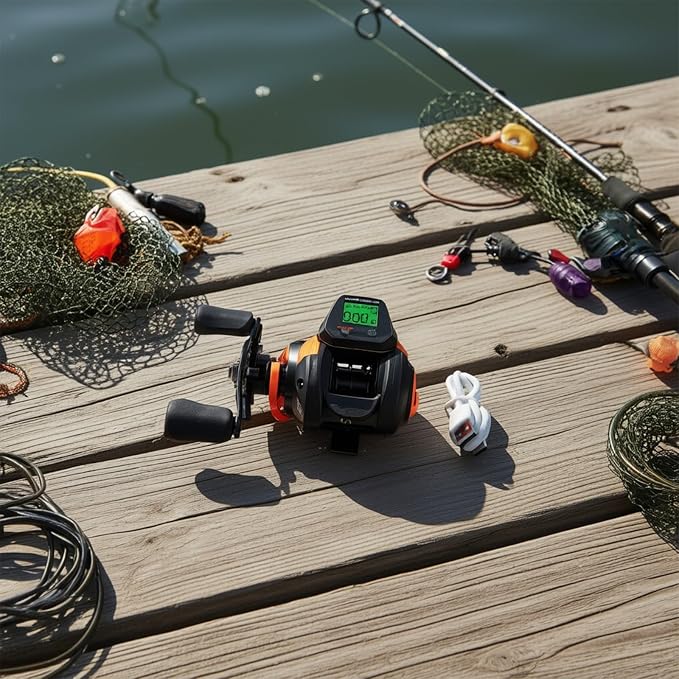 Digital Baitcasting Fishing Reel with Bite Alarm and Line Counter, 7.2:1 High Speed Gear Ratio, USB Rechargeable, 0-12 Adjustable Braking System