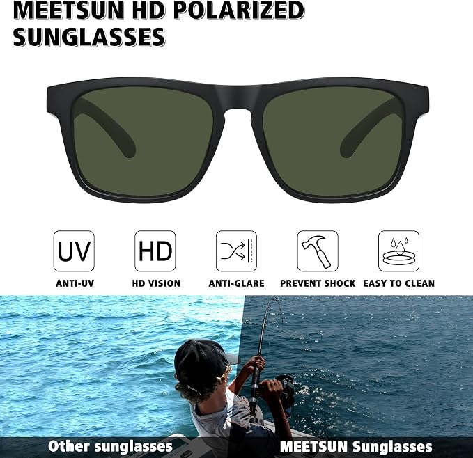 MEETSUN Polarized Sunglasses For Men Women UV Protection Square Frame Sport Fishing Driving Sunglasses