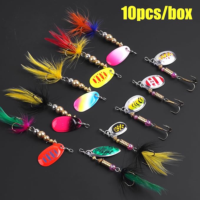 Fishing Lures Spinnerbait Kit Rooster Bait Tail Fishing Lures Inline Spinner Baits Bass Salmon Trout Spoon Hard Metal Spinnerbaits for Saltwater Freshwater