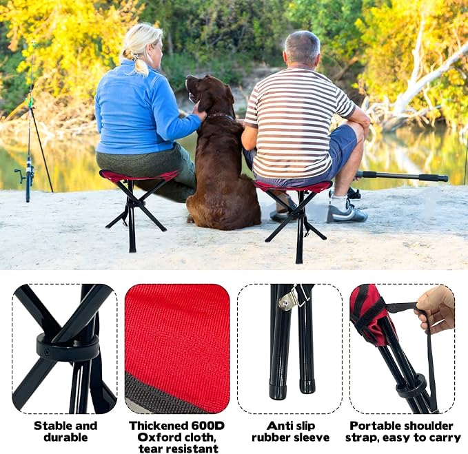 Travel Folding Camping Stool, Use Height 14.6" and Maximum Weight 210 lbs Outdoor Portable Tripod Seat Fishing Chair Seat for Camping Fishing Hiking Gardening and Beach Garden Painting (Red')