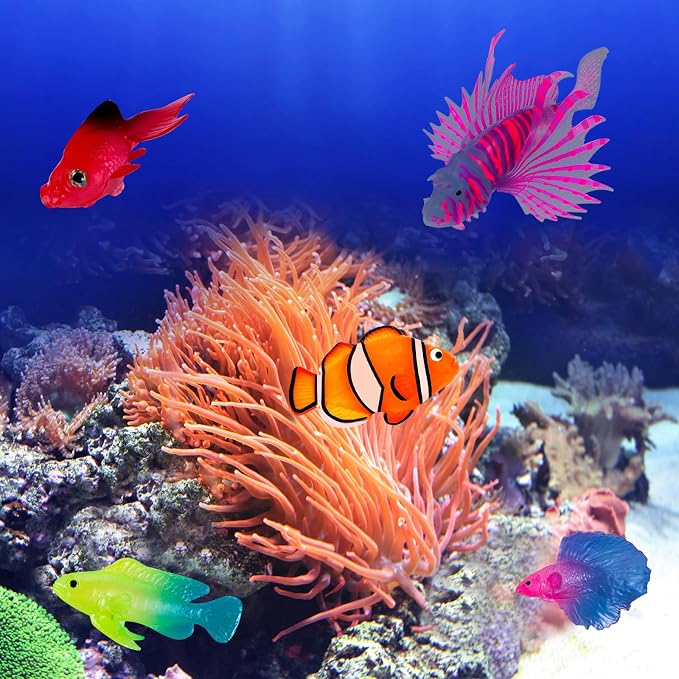 Weewooday 7 Pieces Artificial Fish Colorful Fake Fish Glowing Effect Aquarium Decor Floating Ornament for Tank Decoration (Elegant Color)