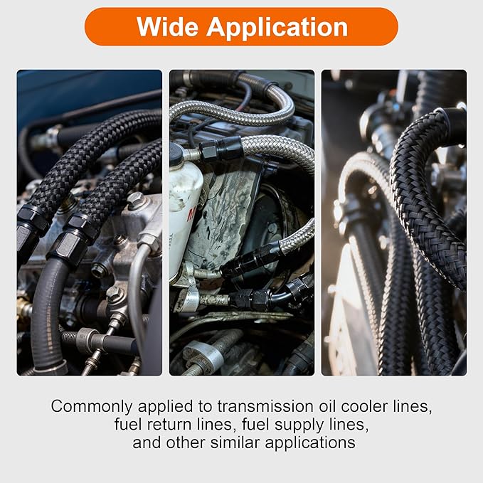 6AN CPE Fuel Line Kit, AN6 Nylon Braided Fuel Hose with Hose Fittings, AN 6 Fuel Line Hose Black 20ft
