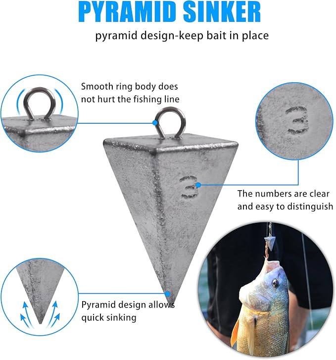 Saltwater Surf Fishing Tackle Kit - Saltwater Surf Fishing Rigs Bottom Rigs Include Fishing Leader Rigs Pyramid Sinkers Bass Casting Sinker Circle Hooks for Striped Bass Red Drum Flounder