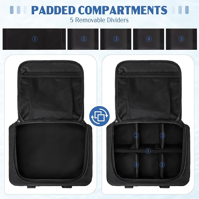 HODRANT Double-layer Fishing Line Storage Bag, Line & Reel Management Case with 5 Removable Dividers & 6 Grommets, Tackle Gear Organizer Tangle-Free Leader Spool Dispenser for Travel & Kayak, Bag Only