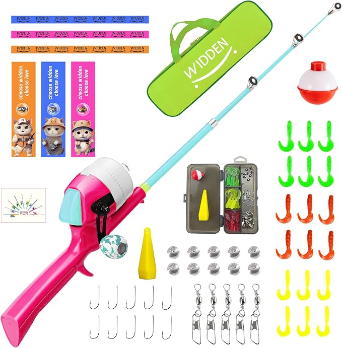Kids Fishing Pole, Telescopic Fishing Rod, Toddler Collapsible Fishing Rod and Reel Combo with Tackle Box, Fishing Line, Bobber, and Soft Lures for Boy, Girl, Youth, Beginner, Over 4 Years Old