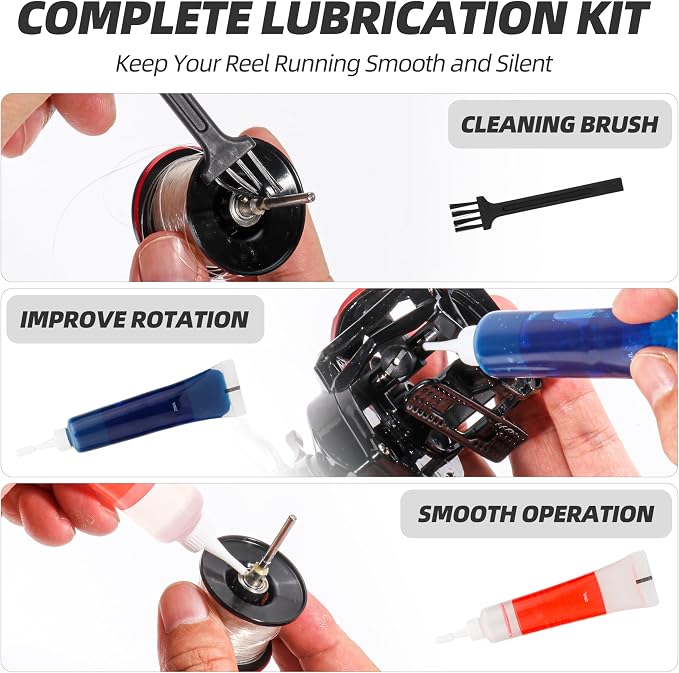 RUNCL 8-in-1 Fishing Reel Repair Kit – Bearing Puller, Magnetic Screwdriver, Wrench, Tweezers, Complete Reel Care Accessories – for Spinning & Baitcasting Reels