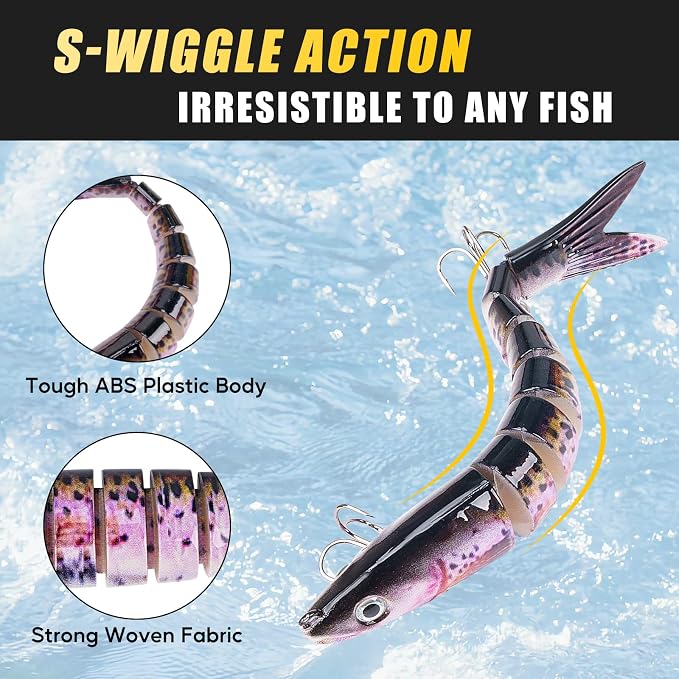 THKFISH Fishing Lures Kit with Multi Jointed Swimbaits Surface Popper Crankbaits Pencil Minnow Frog, 28pcs Topwater Trout Bass Fishing Tackle Fathers Day Fishing Gifts for Men Dad