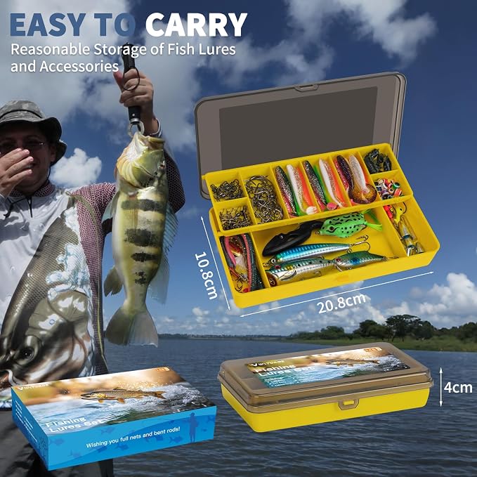 WITOROR Fishing Lures, Tackle Box with Tackle Included, Crankbaits, Spoon, Hooks, Weights & Other Accessories, Fishing Bait Lure Gear Kit Gifts for Men Bass Freshwater