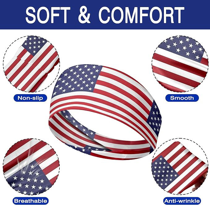 Flag Headbands for Men Women, Moisture Wicking Sweatband Breathable Sports Headwrap, Non-Slip Stretchy Fitness Hair Band