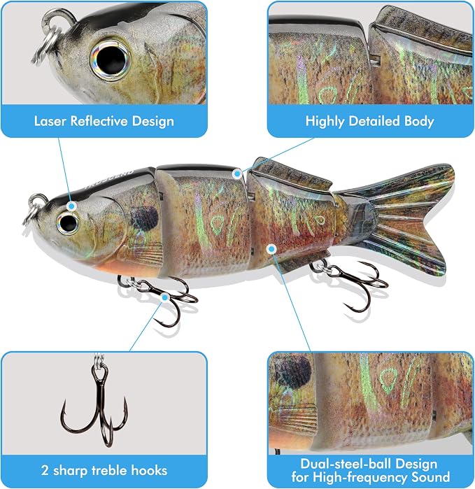 TRUSCEND Swimmax Easy Catch Fishing Lures with BKK Hooks, Wiggling, Vibrating, Rattling and Gurgling for More Bite, Heavy-Duty Dyneema Fiber Jointed Swimbaits for Bass, Trout, Walleye, Crappie, Pike