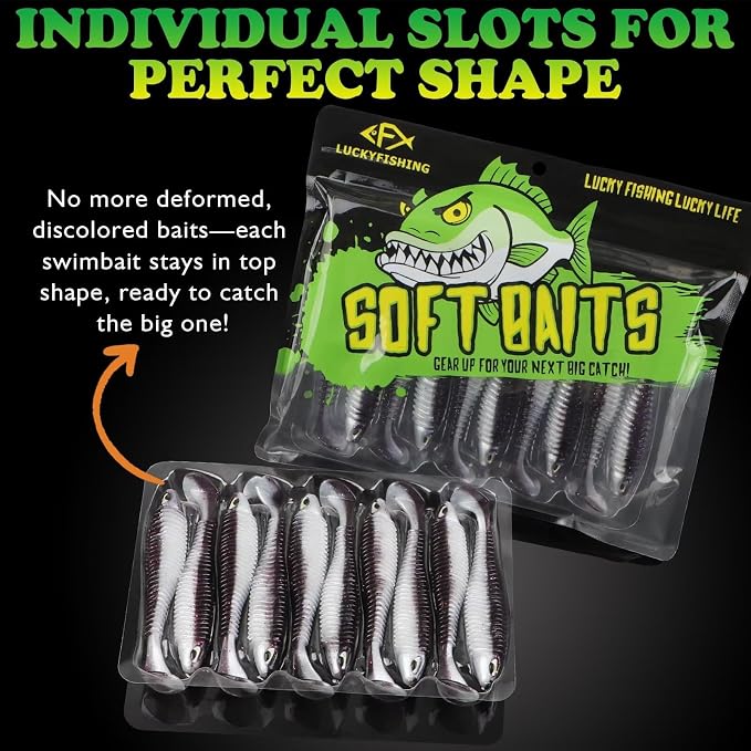 LUCKYFISHING Paddle Tail Swimbaits 10/16/20 PCS Fishing Lures Soft Plastic Lures for Trout Crappie Walleye Soft Baits for Bass Fishing Freshwater Saltwater 4.1/3.5/3/2.5 Inch
