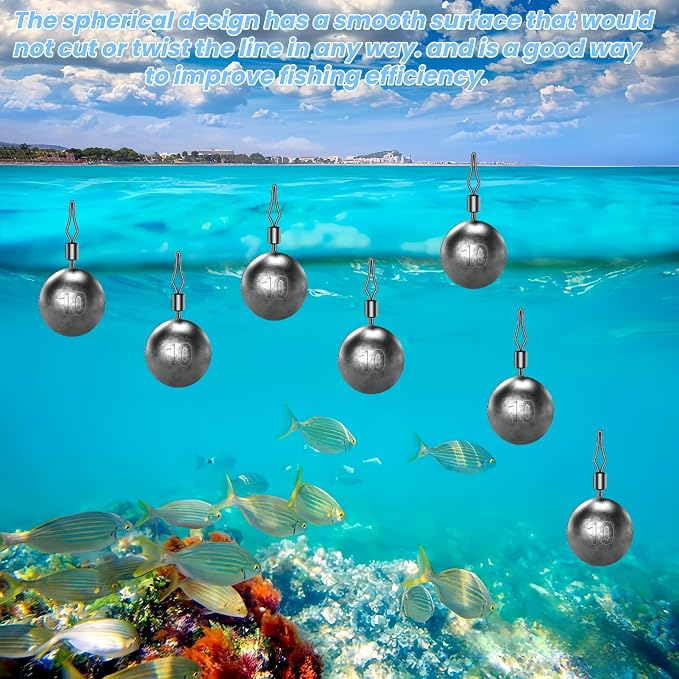 50Pcs Round Fishing Weights Sinkers Ball Fishing Weights Casting Drop Shot Sinkers Catfishing Sinkers Lead Weights Sinkers with Barrel Swivels for Saltwater Freshwater Fishing-(3.5-10g)