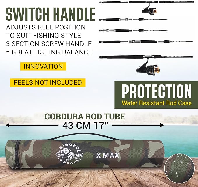Rigged & Ready X Series™ Travel Fishing Rods. 6 Super Compact Combos and Rods, Multi-Functional, Spinning Poles. 5 to 25 Techniques from one Rod. Spin, Bass, Carp, Fly. Fresh & Saltwater Angling.