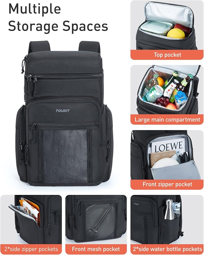 TOURIT Insulated Backpack Cooler: 30 Cans Waterproof Leakproof Soft Cooler Bag Beach Travel Picnic Camping